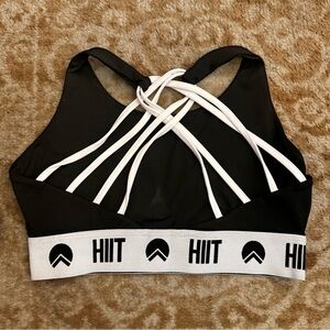 HIIT workout crop top bra logo waistband